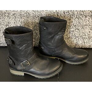 Skechers‎ Black Leather Back Zipper Boots Calf Moto Biker Grunge Goth Size 8